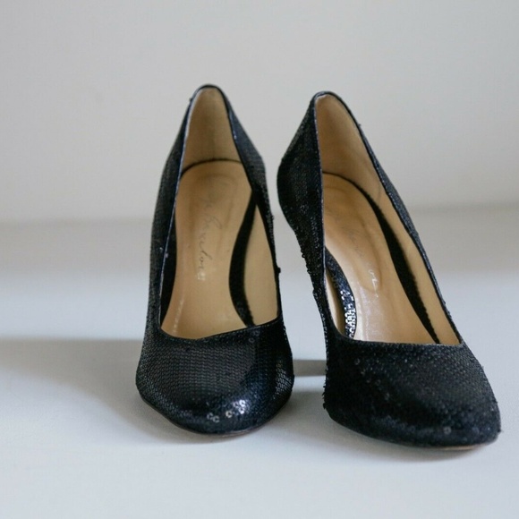 Luiza Barcelos Sequin Black Wedge Heels - Picture 3 of 8